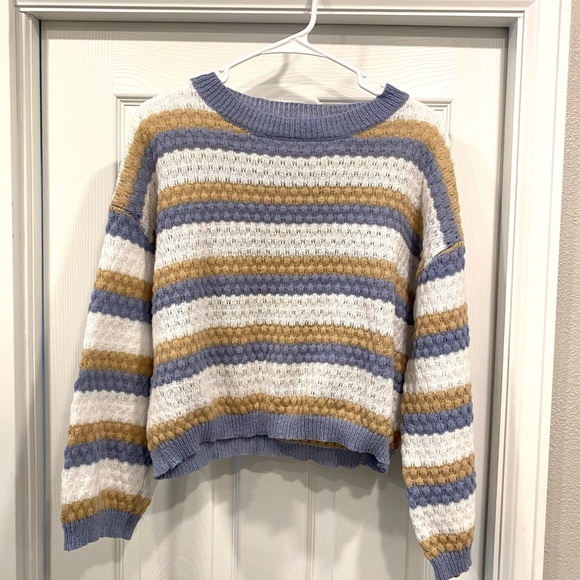 SHEIN Sweaters - SHEIN Blue, White, and Tan Striped Sweater